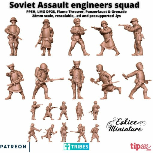 Soviet Assault Engineers Squad - Russian Army - 28mm -  Eskice Miniature