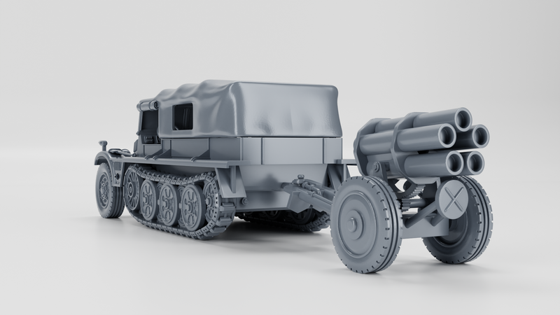 Sd.Kfz.10-2 Demag with 21cm Nebelwerfer - German Army - 28mm Scale - Bolt Action - wargame3d