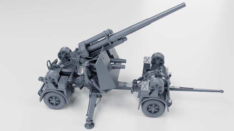 Anti-aircraft gun 88mm Flak 18 - wheeled+on cross - WWII - German Army - Bolt Action - wargame3d - 28mm Scale