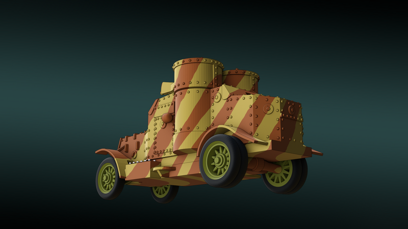 Austin Armored Car - WWI - UK Army - Bolt Action - wargame3d- 28mm Scale