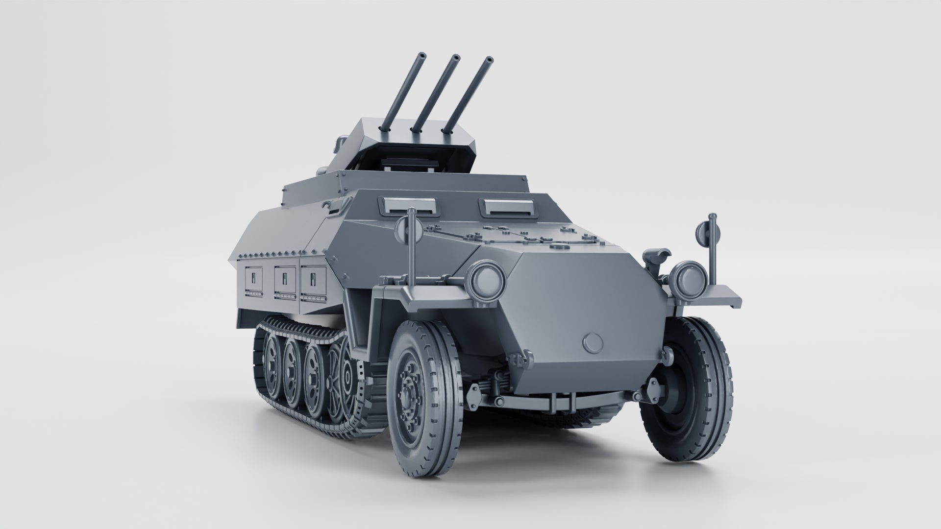 Half-track Sd.Kfz.251/21 Ausf.D Fliegerabwehr Schutzenpanzerwagen (Drilling) + Crewmen - German Army -  wargame3d - 28mm Scale