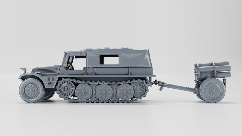 Sd.Kfz.10-2 Demag with 21cm Nebelwerfer - German Army - 28mm Scale - Bolt Action - wargame3d