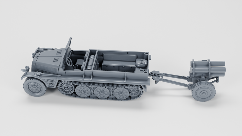 Sd.Kfz.10-2 Demag with 21cm Nebelwerfer - German Army - 28mm Scale - Bolt Action - wargame3d