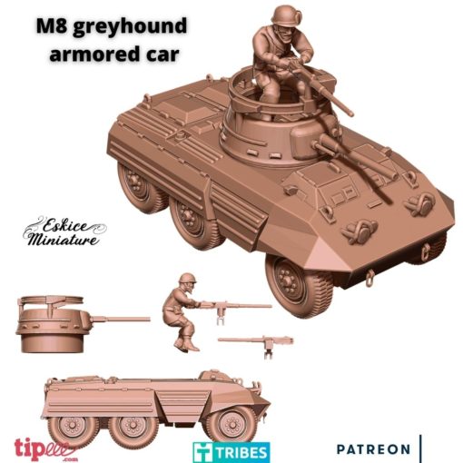 M8 Greyhound Armored Car - United States Army - 28mm -  Eskice Miniature