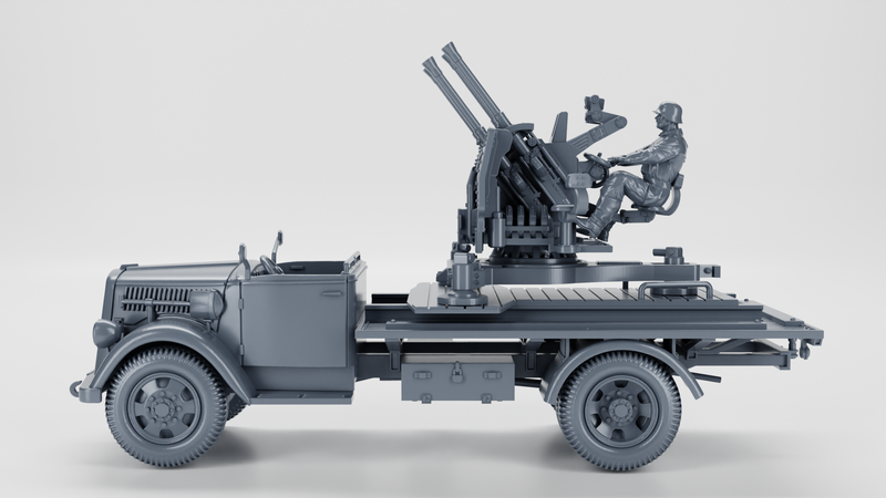 Opel Blitz with 20mm Flakvierling 38 AA Gun - Kfz.385 - Germany - Bolt Action - wargame3d - 28mm Scale