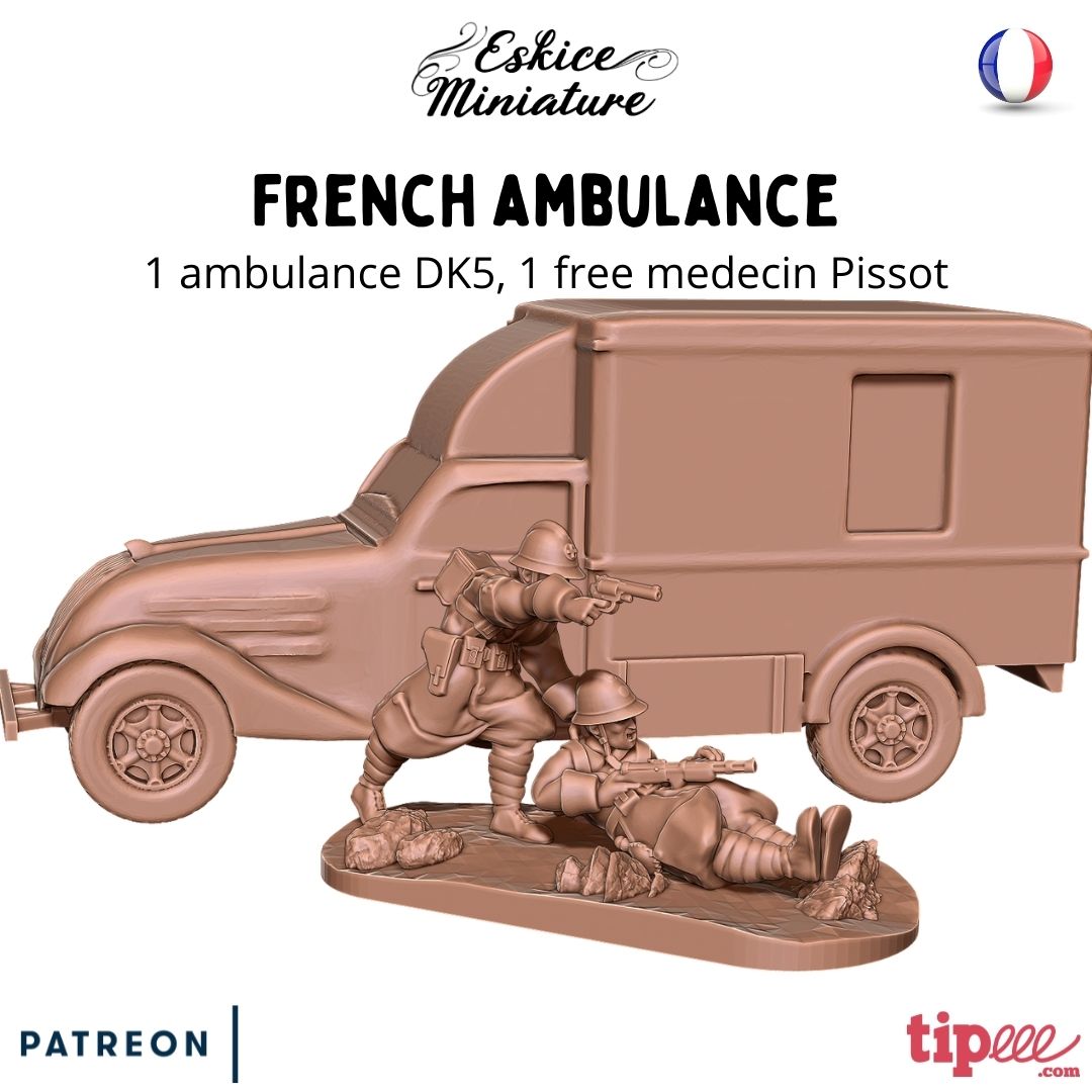 French Ambulance DK5 with Medic - French Army - 28mm -  Eskice Miniature