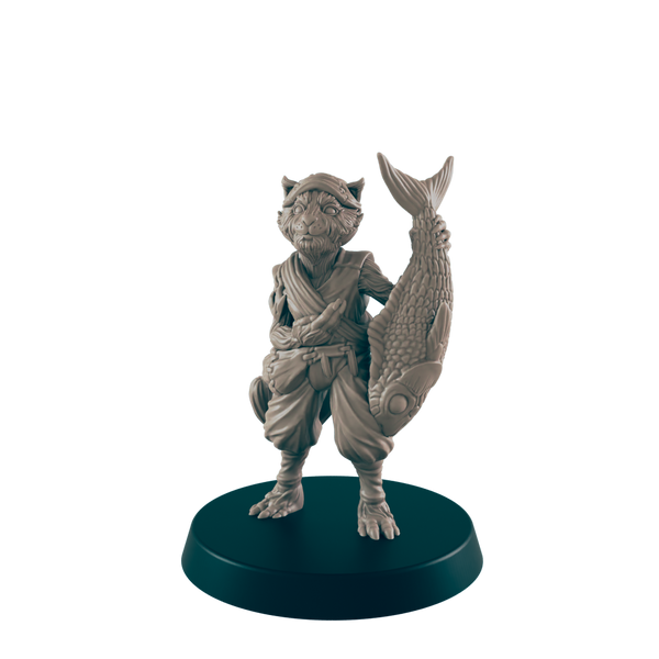 Catfolk Male Fisherman - Everyday Folk - Minis - EC3D - - Dungeons & Dragons - RPG - Tabletop - EC3D - Miniature