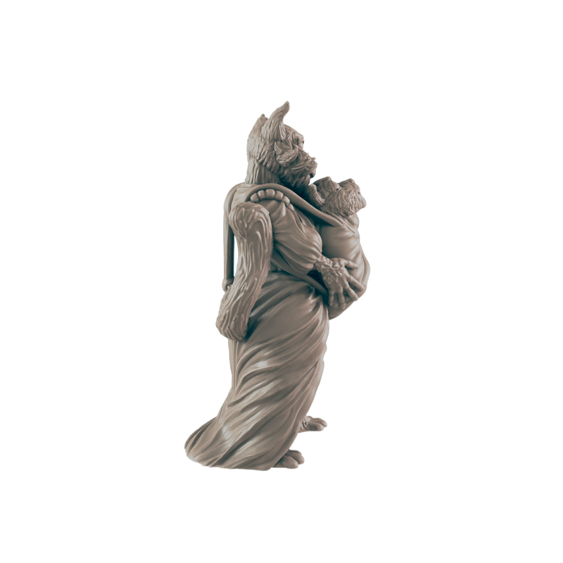 Catfolk Mother and Child - Everyday Folk - Minis - EC3D - - Dungeons & Dragons - RPG - Tabletop - EC3D - Miniature