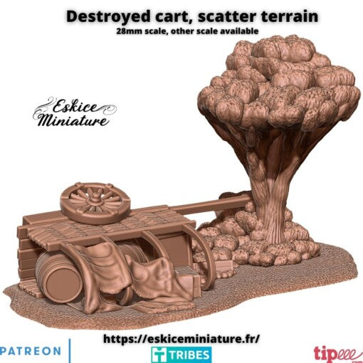 Destroyed Cart - Scenery - 28mm -  Eskice Miniature