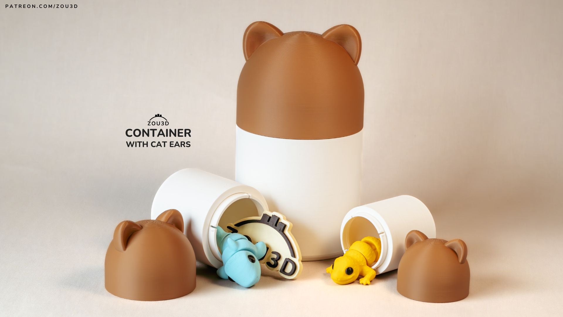 Container with Cat Ears - Articulated - Keychain - Desk Ornament - ZOU3D