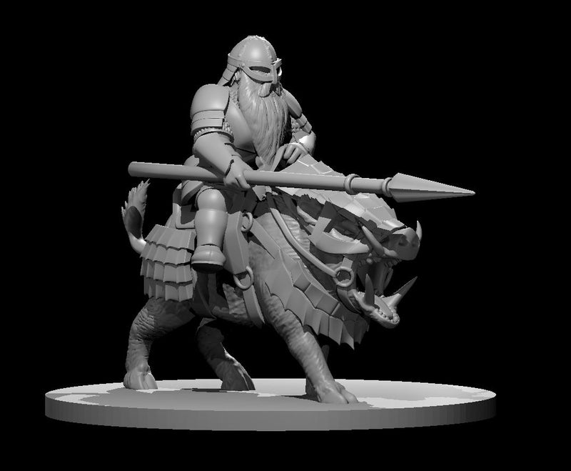 Dwarf Male Fighter on Boar Mount 2 - DND - Pathfinder - Dungeons & Dragons - RPG - Tabletop - mz4250- Miniature-28mm-1"Scale