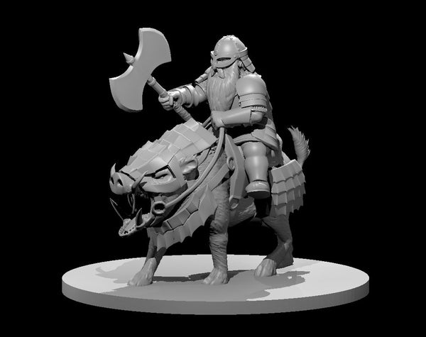 Dwarf Male Fighter on Boar Mount - DND - Pathfinder - Dungeons & Dragons - RPG - Tabletop - mz4250- Miniature-28mm-1"Scale