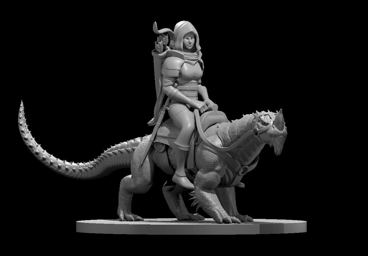 Elf Female Drake Warden Ranger with Drake Mount - DND - Pathfinder - D