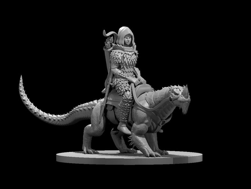 Elf Female Drake Warden Ranger with Drake Mount - DND - Pathfinder - Dungeons & Dragons - RPG - Tabletop - mz4250- Miniature-28mm-1"Scale