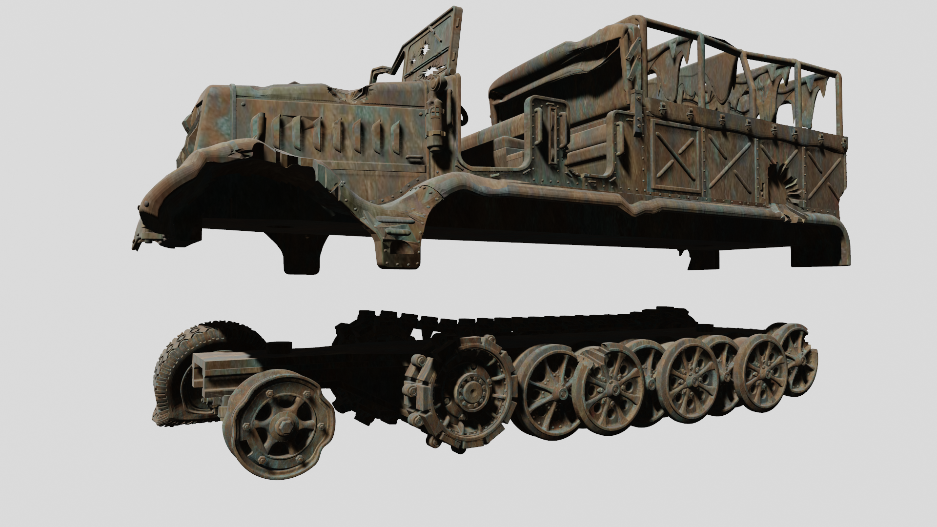 Destroyed Sd.Kfz.9 - German Army -  wargame3d- 28mm Scale