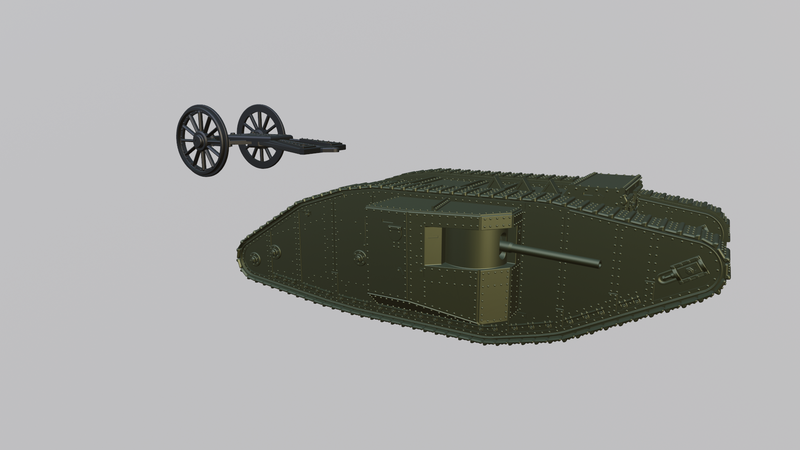 Tank Mark I - WWI - UK Army - Bolt Action - wargame3d- 28mm Scale