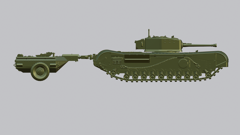 A.22F, Churchill Crocodile w/ trailer - 28mm Scale - Bolt Action - wargame3d