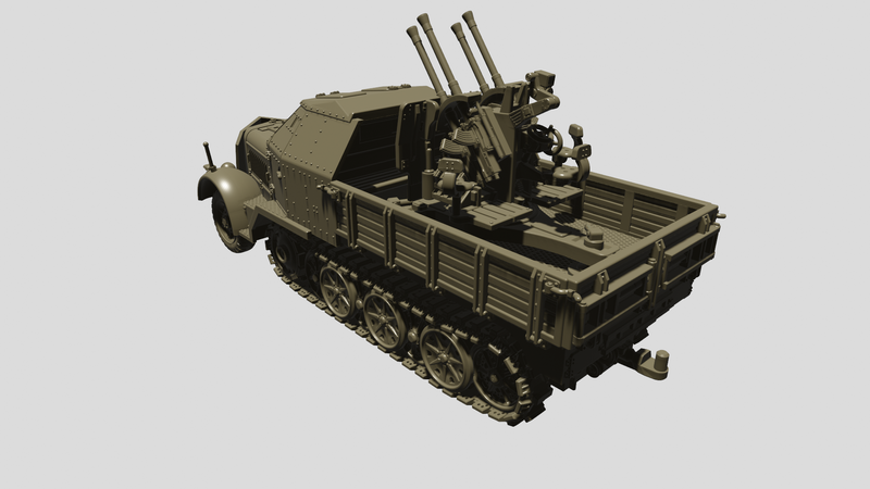 Sd.Kfz.7-1 - 20mm Flakvierling 38 - German Army - 28mm Scale - Bolt Action - wargame3d