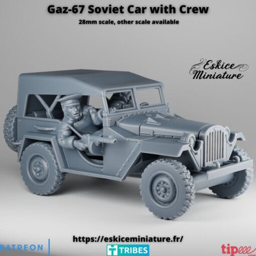 GAZ-67 Soviet Car - Russian Army - 28mm -  Eskice Miniature