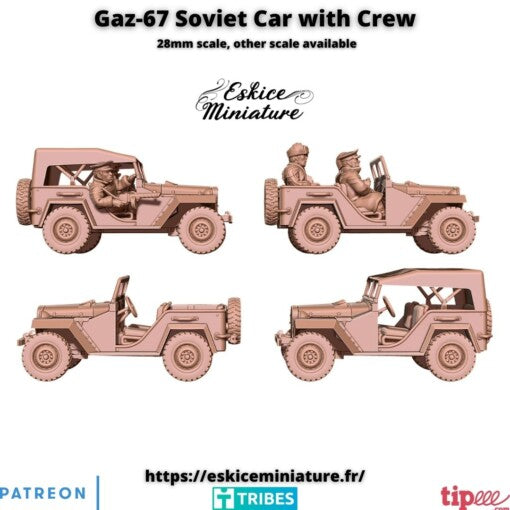GAZ-67 Soviet Car - Russian Army - 28mm -  Eskice Miniature