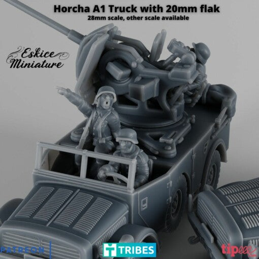 Horch Truck with 20mm AA German Gun - German Army - 28mm -  Eskice Miniature