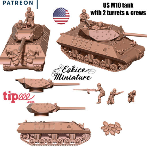 US M10 Tank - United States Army - 28mm -  Eskice Miniature