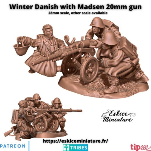 Winter Danish Infantry with Madsen 20mm Gun - Other Nations - Danish Army - 28mm -  Eskice Miniature