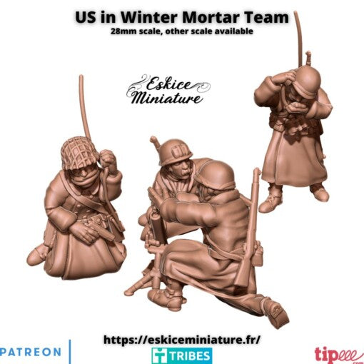 US Soldiers in Winter Mortar Team - United States Army - 28mm - Eskice Miniature