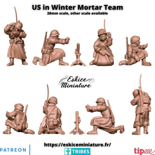 US Soldiers in Winter Mortar Team - United States Army - 28mm - Eskice Miniature