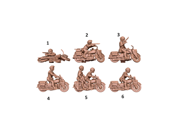 Motorcycles - 6 styles - US Army - Resin 28mm - Eskice Miniature - War Games - Bolt Action