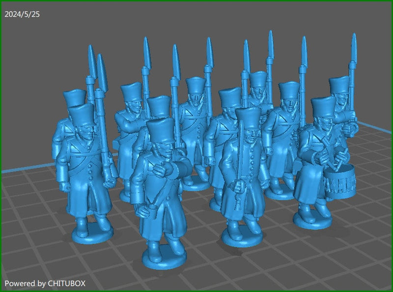 28mm Napoleonic Prussian 1812-15 Line btg with greatcoat - 12 minis