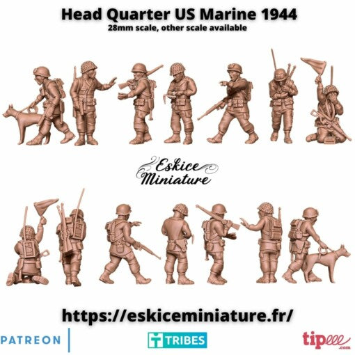 US marines 1944 Head Quarter x7 - United States Army - 28mm - Eskice Miniature