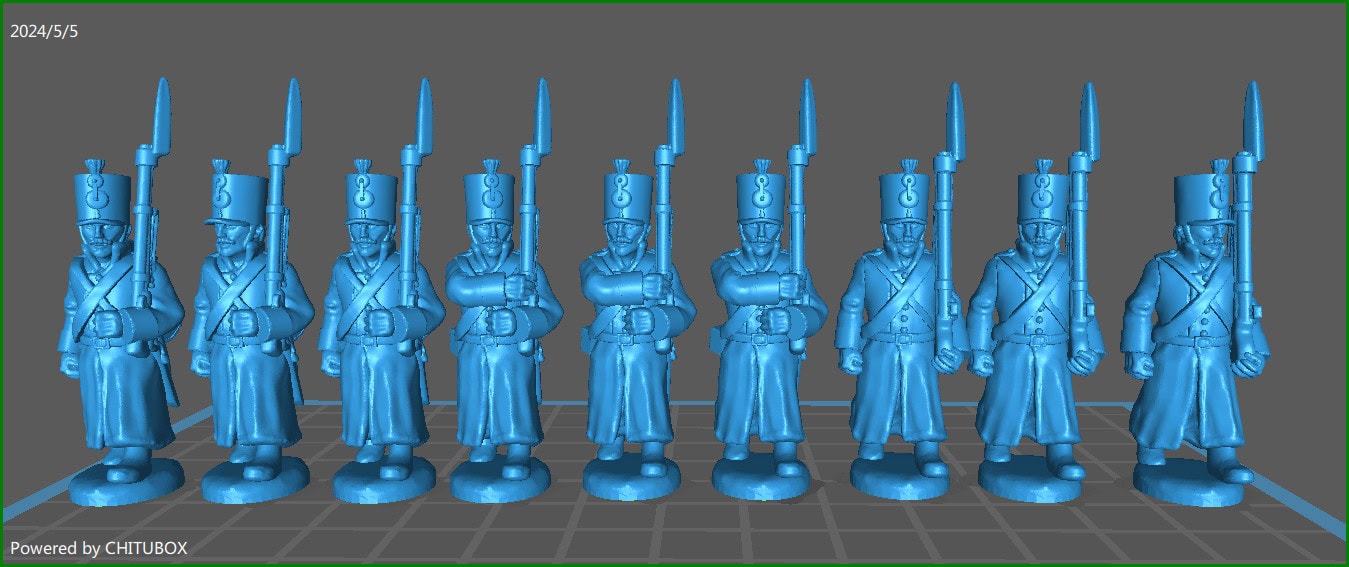 28mm Napoleonic Russian 1805-07 Line btg with greatcoat - 12 minis