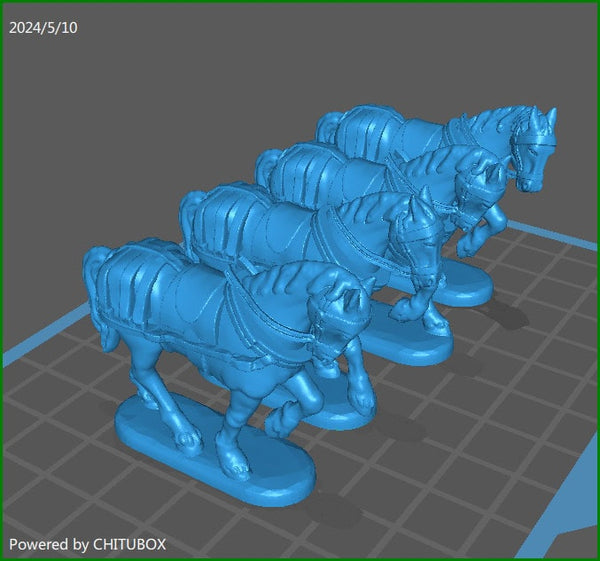 28mm Napoleonic Russian Horses for artillery limber walking - 4 minis