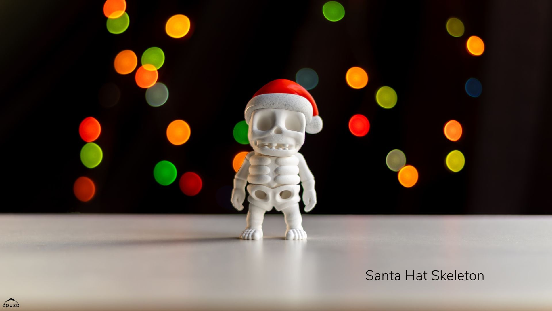 Santa Hat Skeleton - Articulated - Keychain - Desk Ornament - ZOU3D