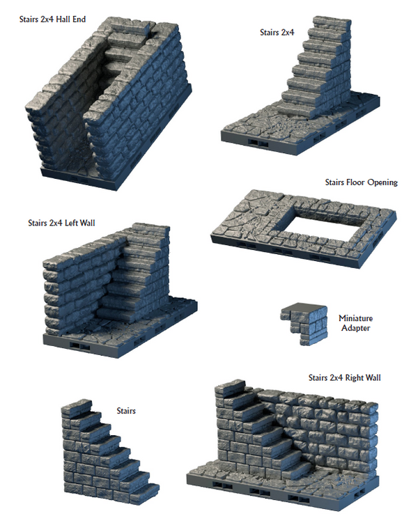 2x4 Stairs - Lost Dungeons - DragonLock - DND - Pathfinder - RPG - Dungeon & Dragons - 28 mm/ 1" - Terrain - Fat Dragon Games