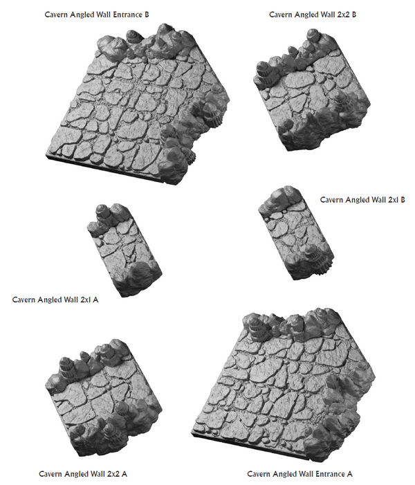 Cavern Angled Walls - 28 mm / 1" - DragonLock - DND - Pathfinder - RPG - Dungeon & Dragons - Terrain - Fat Dragon Games