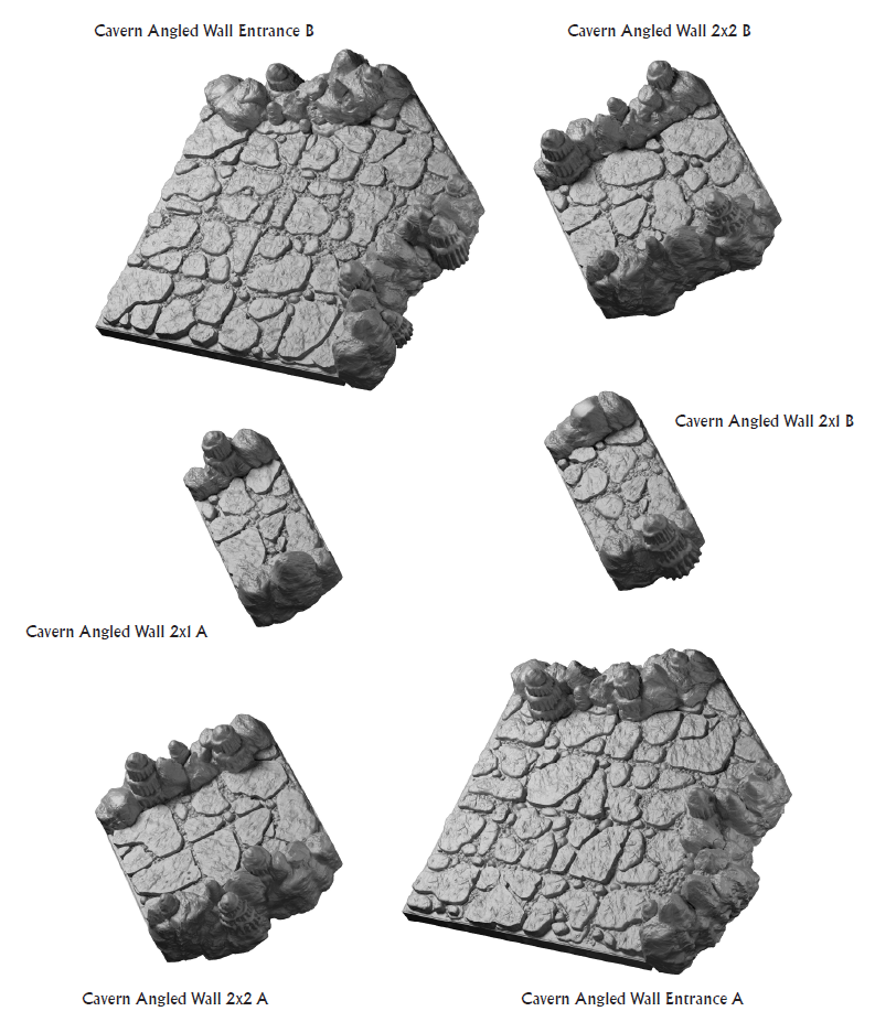 Cavern Angled Walls - 28 mm / 1" - DragonLock - DND - Pathfinder - RPG - Dungeon & Dragons - Terrain - Fat Dragon Games