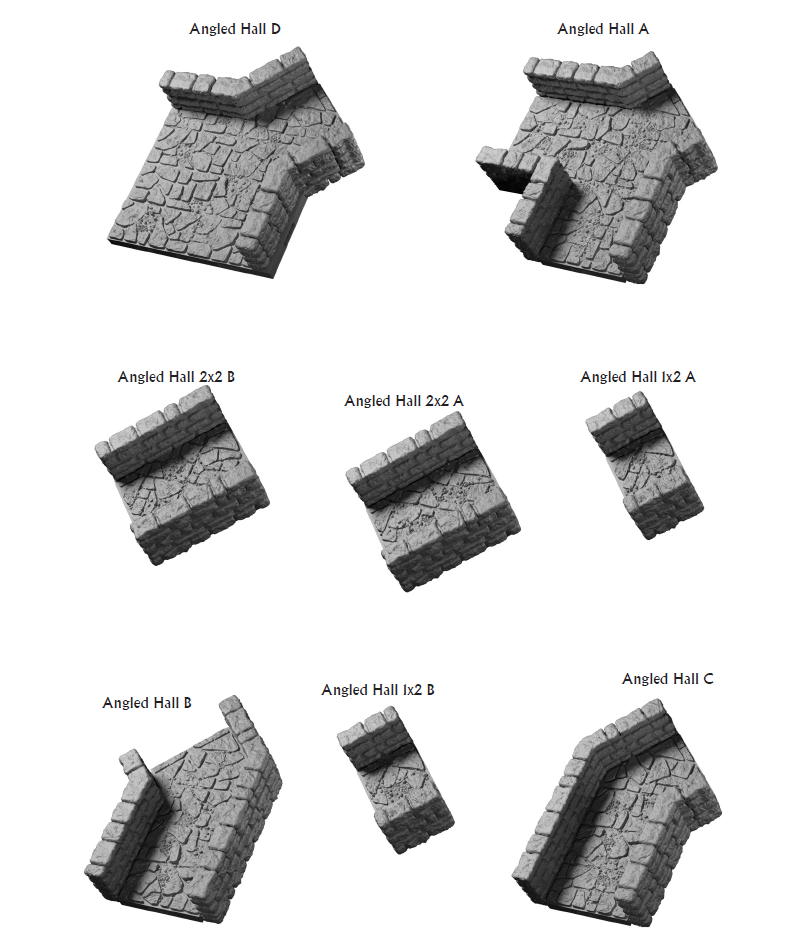 Lost Dungeon Angled Halls - 28 mm / 1" - DragonLock - DND - Pathfinder - RPG - Dungeon & Dragons - Terrain - Fat Dragon Games