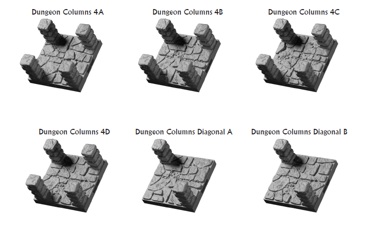 Lost Dungeon Columns - 28 mm / 1" - DragonLock - DND - Pathfinder - RPG - Dungeon & Dragons - Terrain - Fat Dragon Games