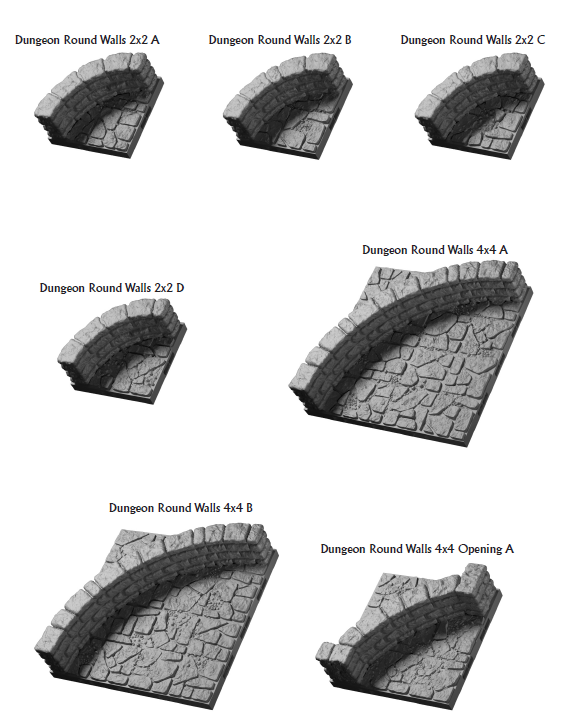 Lost Dungeon Round Walls - 28 mm / 1" - DragonLock - DND - Pathfinder - RPG - Dungeon & Dragons - Terrain - Fat Dragon Games