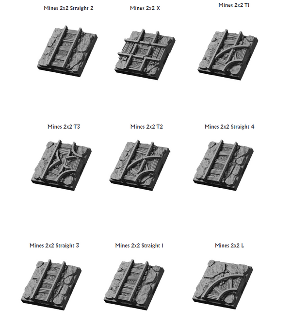 DT Cavern Mines 2x2 Floors  - 28 mm / 1" - DragonLock - DND - Pathfinder - RPG - Dungeon & Dragons - Terrain - Fat Dragon Games