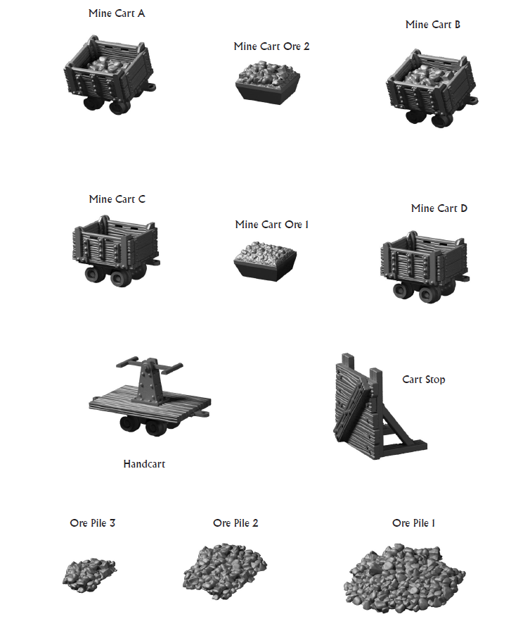 DT Cavern Mine Cart Scatter - 28 mm / 1" - DragonLock - DND - Pathfinder - RPG - Dungeon & Dragons - Terrain - Fat Dragon Games