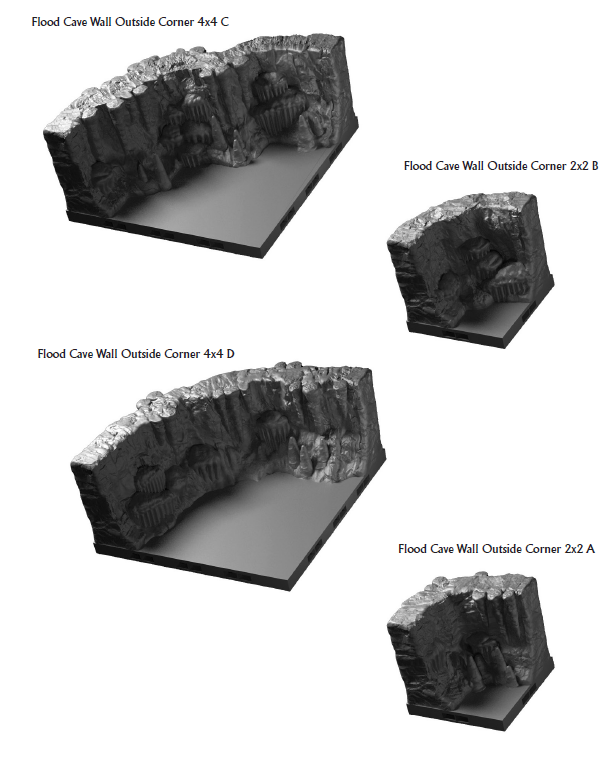 Flood Cave Inside and Outside Corners - 28 mm / 1" - DragonLock - DND - Pathfinder - RPG - Dungeon & Dragons - Terrain - Fat Dragon Games