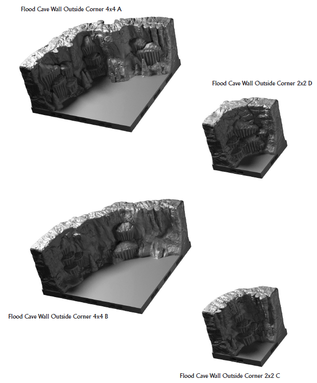 Flood Cave Inside and Outside Corners - 28 mm / 1" - DragonLock - DND - Pathfinder - RPG - Dungeon & Dragons - Terrain - Fat Dragon Games