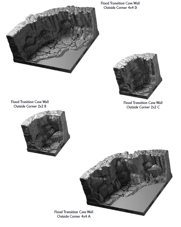 Flooding Cave Walls Outside Corners - 28 mm / 1" - DragonLock - DND - Pathfinder - RPG - Dungeon & Dragons - Terrain - Fat Dragon Games