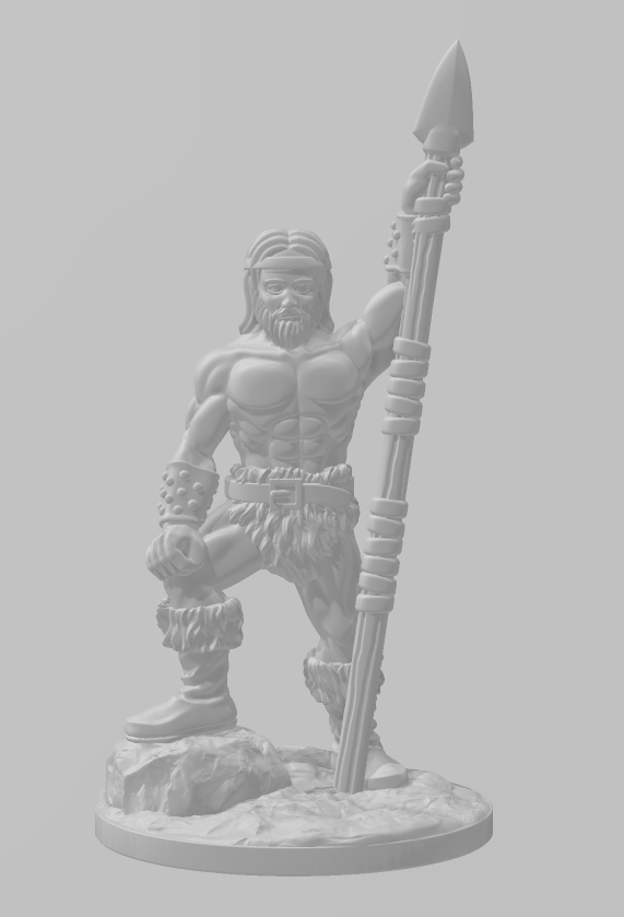 Barbarian W/Spear - 28 mm / 1" - DragonLock - DND - Pathfinder - RPG - Dungeon & Dragons - Terrain - Fat Dragon Games