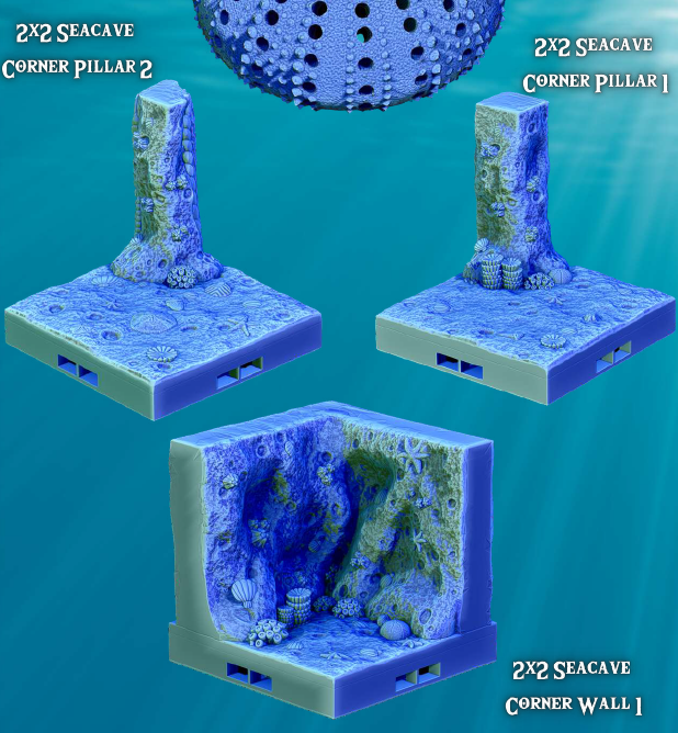 Seacave Corner Pillars and Walls 2x2 - Pathfinder - Dungeons & Dragons - RPG - Tabletop-Terrain - 28 mm / 1"- Aether Studios