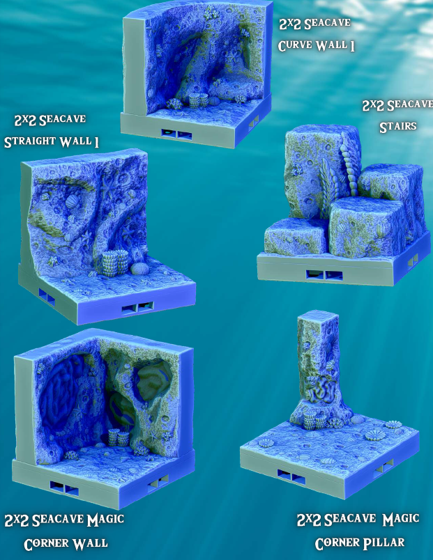 Seacave Corner Pillars and Walls 2x2 - Pathfinder - Dungeons & Dragons - RPG - Tabletop-Terrain - 28 mm / 1"- Aether Studios