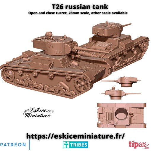 T26 Russian Tank - Russian Army - 28mm -  Eskice Miniature